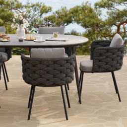 Set of 2 Modern Dark Grey Aluminium Rattan Outdoor Dining Chairs with Armrests – Durable & Weather-Resistant for Patios, Gardens, or Balconies - thumbnail 3
