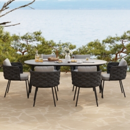 Set of 2 Modern Dark Grey Aluminium Rattan Outdoor Dining Chairs with Armrests – Durable & Weather-Resistant for Patios, Gardens, or Balconies - thumbnail 5