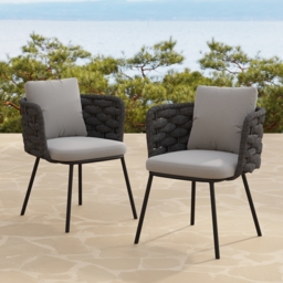 Set of 2 Modern Dark Grey Aluminium Rattan Outdoor Dining Chairs with Armrests – Durable & Weather-Resistant for Patios, Gardens, or Balconies - thumbnail 2