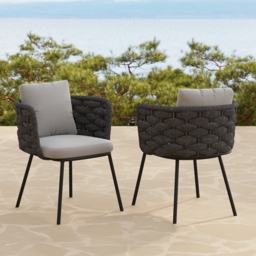 Set of 2 Modern Dark Grey Aluminium Rattan Outdoor Dining Chairs with Armrests – Durable & Weather-Resistant for Patios, Gardens, or Balconies - thumbnail 1