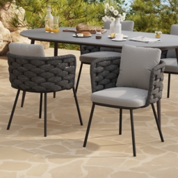 Set of 2 Modern Dark Grey Aluminium Rattan Outdoor Dining Chairs with Armrests – Durable & Weather-Resistant for Patios, Gardens, or Balconies - thumbnail 4