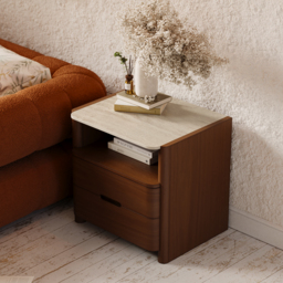 Modern Sintered Stone Top Nightstand with Drawers & Shelf - thumbnail 4