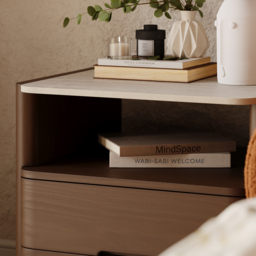 Modern Sintered Stone Top Nightstand with Drawers & Shelf - thumbnail 8