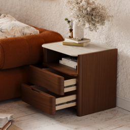 Modern Sintered Stone Top Nightstand with Drawers & Shelf - thumbnail 5