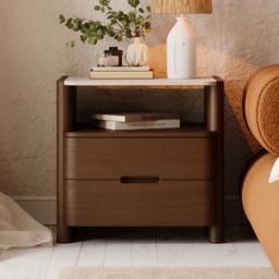 Modern Sintered Stone Top Nightstand with Drawers & Shelf - thumbnail 2