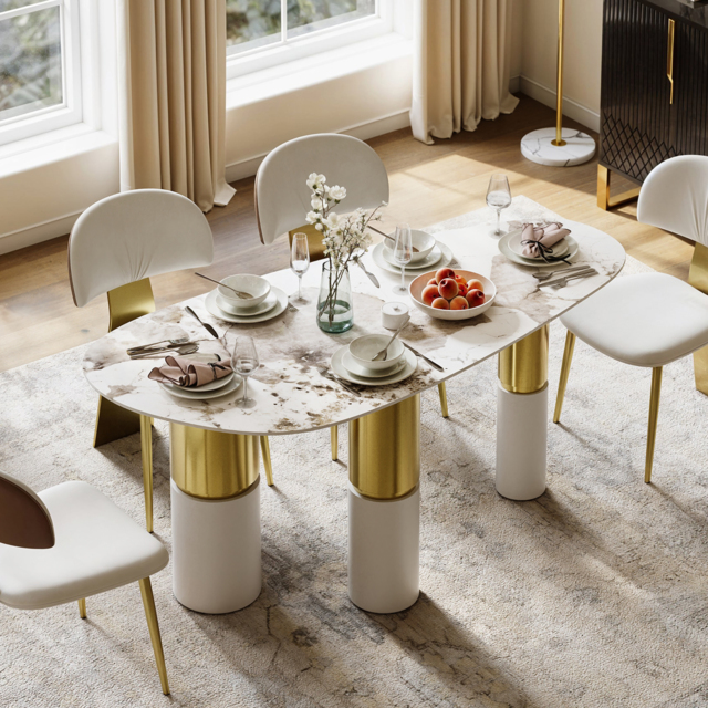 1600mm Sintered Stone Pebble Dining Table with 3 Legs Seats 4-6 People - image 1