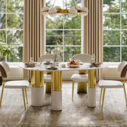 1600mm Sintered Stone Pebble Dining Table with 3 Legs Seats 4-6 People - thumbnail 4