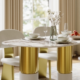 1600mm Sintered Stone Pebble Dining Table with 3 Legs Seats 4-6 People - thumbnail 7