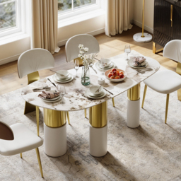1600mm Sintered Stone Pebble Dining Table with 3 Legs Seats 4-6 People - thumbnail 1