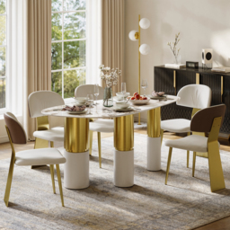 1600mm Sintered Stone Pebble Dining Table with 3 Legs Seats 4-6 People - thumbnail 2