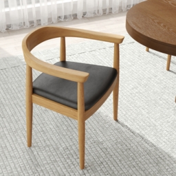 Chairs Upholstered Leather Curved Back Walnut Wooden Armchair  Oval&Round Dining Table Extendable Table Pedestal 6-Seater Japandi Walnut - thumbnail 4