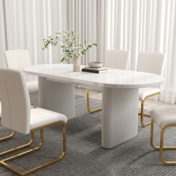 1600mm-2000mm Oval Extendable White Dining Table & 6 White PU Leather Dining Chairs - thumbnail 3