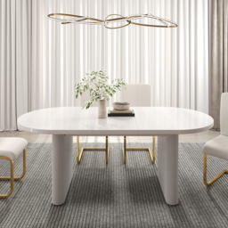 1600mm-2000mm Oval Extendable White Dining Table & 6 White PU Leather Dining Chairs - thumbnail 4