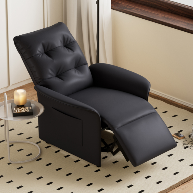 Modern Black Leather Power Recliner High Back Sleeper Chair with Side Pocket - image 1