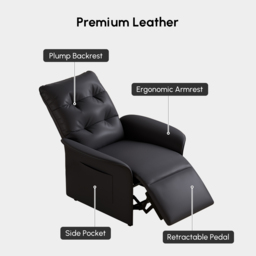 Modern Black Leather Power Recliner High Back Sleeper Chair with Side Pocket - thumbnail 5