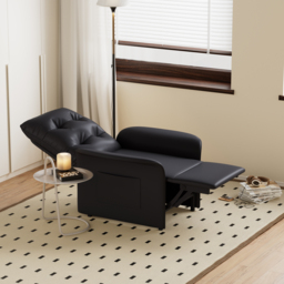 Modern Black Leather Power Recliner High Back Sleeper Chair with Side Pocket - thumbnail 3