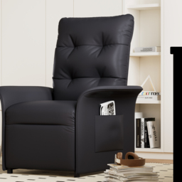 Modern Black Leather Power Recliner High Back Sleeper Chair with Side Pocket - thumbnail 4
