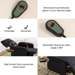 Modern Black Leather Power Recliner High Back Sleeper Chair with Side Pocket - thumbnail 8