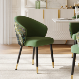 Set of 6 Velvet Dining Chairs Upholstered Modern Green Dining Room Chairs with Arm - thumbnail 2