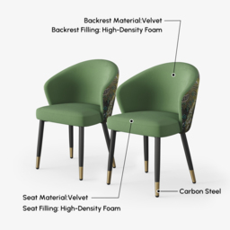 Set of 6 Velvet Dining Chairs Upholstered Modern Green Dining Room Chairs with Arm - thumbnail 8