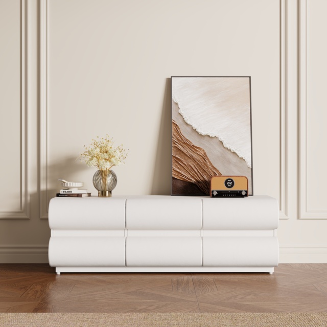Humply Modern White Leather Long TV Stand with 8 Drawers Media Console for TVs Up to 1900mm - image 1