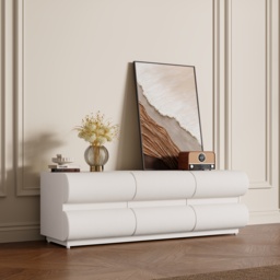 Humply Modern White Leather Long TV Stand with 8 Drawers Media Console for TVs Up to 1900mm - thumbnail 2