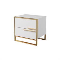 Nightstand Set of 2 White Square Bedside Table with 2 Drawers Minimalist Design in Gold - thumbnail 9