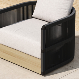 4-piece Modern Aluminium & Rope Garden Swivel Sofa Set with Coffee Table in Black for 6 People, Modern Wood Garden & Yard Rope Sofa Set - thumbnail 7