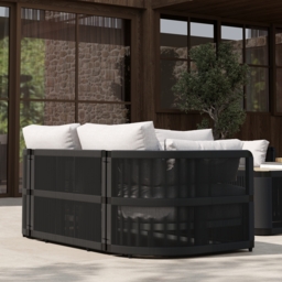 4-piece Modern Aluminium & Rope Garden Swivel Sofa Set with Coffee Table in Black for 6 People, Modern Wood Garden & Yard Rope Sofa Set - thumbnail 5