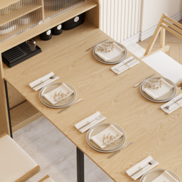 Modern Extendable Dining Table with Storage Rectangle Sideboard Glass Door Natural&Grey - thumbnail 9