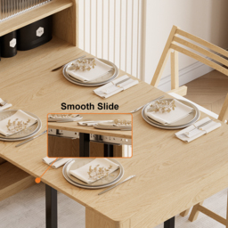 Modern Extendable Dining Table with Storage Rectangle Sideboard Glass Door Natural&Grey - thumbnail 6
