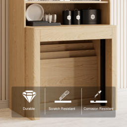 Modern Extendable Dining Table with Storage Rectangle Sideboard Glass Door Natural&Grey - thumbnail 5