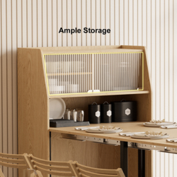 Modern Extendable Dining Table with Storage Rectangle Sideboard Glass Door Natural&Grey - thumbnail 4