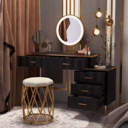 extendable Modern black dressing table with 5 drawers and dressing table with stool and mirror
