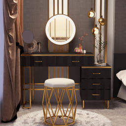 extendable Modern black dressing table with 5 drawers and dressing table with stool and mirror - thumbnail 2