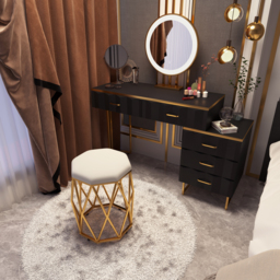 extendable Modern black dressing table with 5 drawers and dressing table with stool and mirror - thumbnail 4