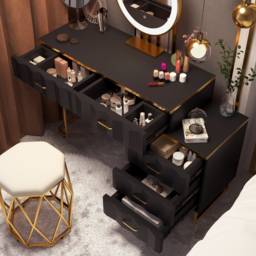 extendable Modern black dressing table with 5 drawers and dressing table with stool and mirror - thumbnail 3