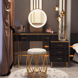 extendable Modern black dressing table with 5 drawers and dressing table with stool and mirror - thumbnail 5