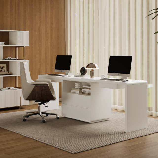 Modern 240 cm Rectangular White Double Desk with 4 Drawers & 1 Cabinet, Seats 2 - image 1