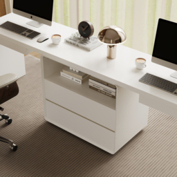 Modern 240 cm Rectangular White Double Desk with 4 Drawers & 1 Cabinet, Seats 2 - thumbnail 7
