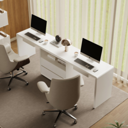 Modern 240 cm Rectangular White Double Desk with 4 Drawers & 1 Cabinet, Seats 2 - thumbnail 3