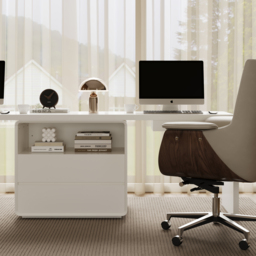 Modern 240 cm Rectangular White Double Desk with 4 Drawers & 1 Cabinet, Seats 2 - thumbnail 5