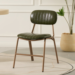 Set of 2 Faux Leather Dining Chairs with Upholstered & Metal Frame Modern Green Dining Room Chairs - thumbnail 1