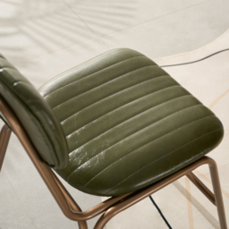 Set of 2 Faux Leather Dining Chairs with Upholstered & Metal Frame Modern Green Dining Room Chairs - thumbnail 6