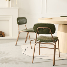 Set of 2 Faux Leather Dining Chairs with Upholstered & Metal Frame Modern Green Dining Room Chairs - thumbnail 2