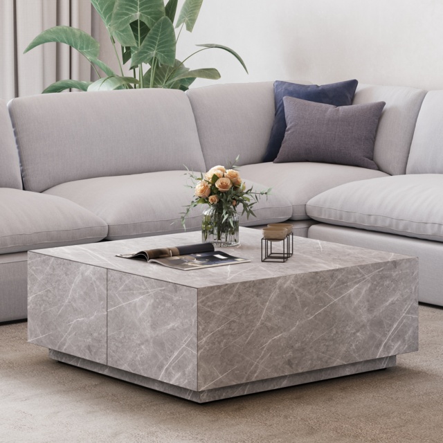 Modern Square Coffee Table with 4 Drawers Storage Wooden Pedestal Coffee Table - image 1