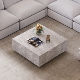 Modern Square Coffee Table with 4 Drawers Storage Wooden Pedestal Coffee Table - thumbnail 5