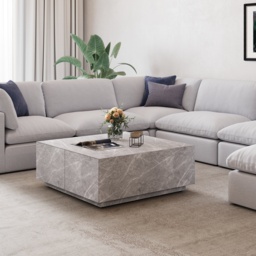 Modern Square Coffee Table with 4 Drawers Storage Wooden Pedestal Coffee Table - thumbnail 4
