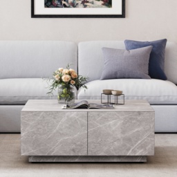 Modern Square Coffee Table with 4 Drawers Storage Wooden Pedestal Coffee Table - thumbnail 2