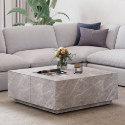 Modern Square Coffee Table with 4 Drawers Storage Wooden Pedestal Coffee Table - thumbnail 1
